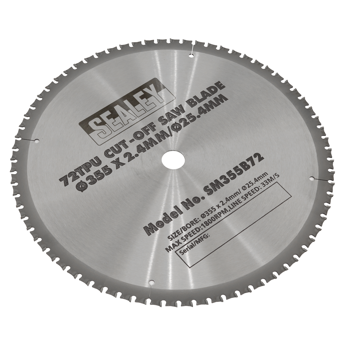 Sealey SM355B72 Cut-Off Saw Blade 355 x 2.4mm/25.4mm 72tpu