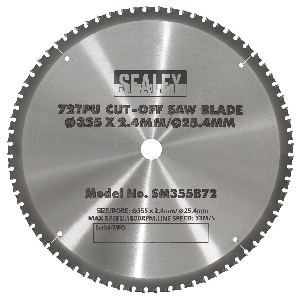 Sealey SM355B72 Cut-Off Saw Blade 355 x 2.4mm/25.4mm 72tpu