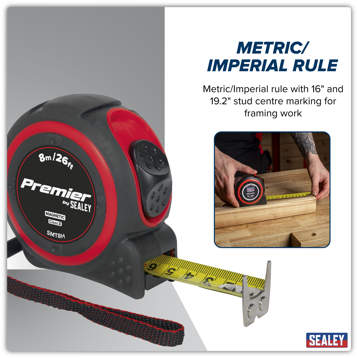 Sealey SMT8H Heavy-Duty Tape Measure 8m(26ft)