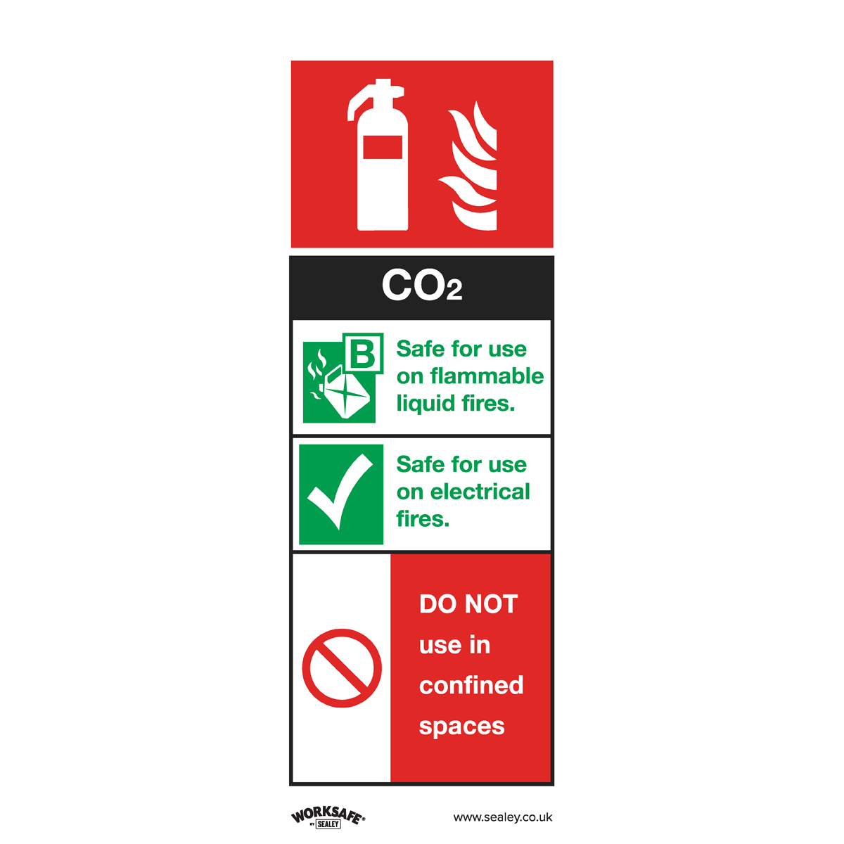 Sealey SS21P1 Safe Conditions Safety Sign - CO2 Fire Extinguisher - Rigid Plastic