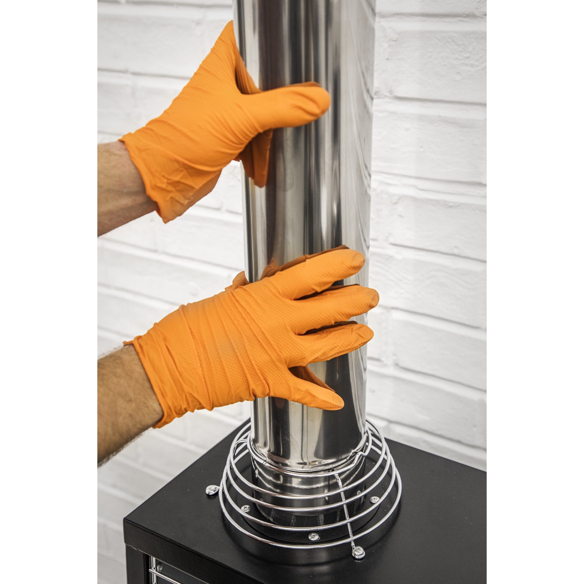 Sealey SSP56L Diamond Grip Extra-Thick Nitrile Powder-Free Gloves, Orange, Large - Pack of 50
