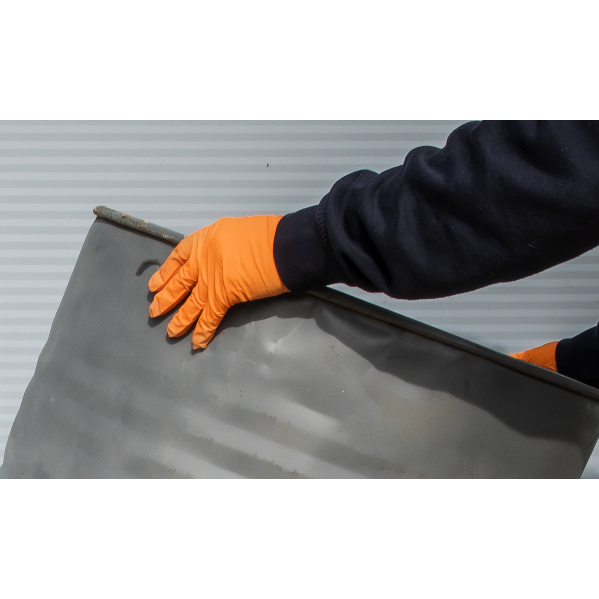 Sealey SSP56L Diamond Grip Extra-Thick Nitrile Powder-Free Gloves, Orange, Large - Pack of 50