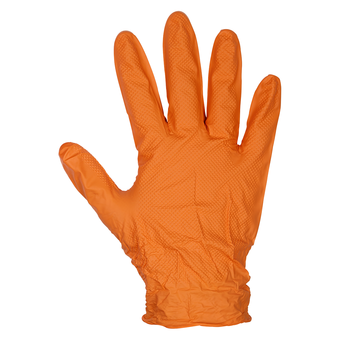 Sealey SSP56L Diamond Grip Extra-Thick Nitrile Powder-Free Gloves, Orange, Large - Pack of 50