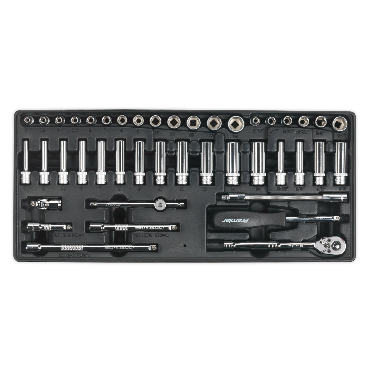 Sealey TBT19 Tool Tray with Socket Set 43pc 1/4"Sq Drive