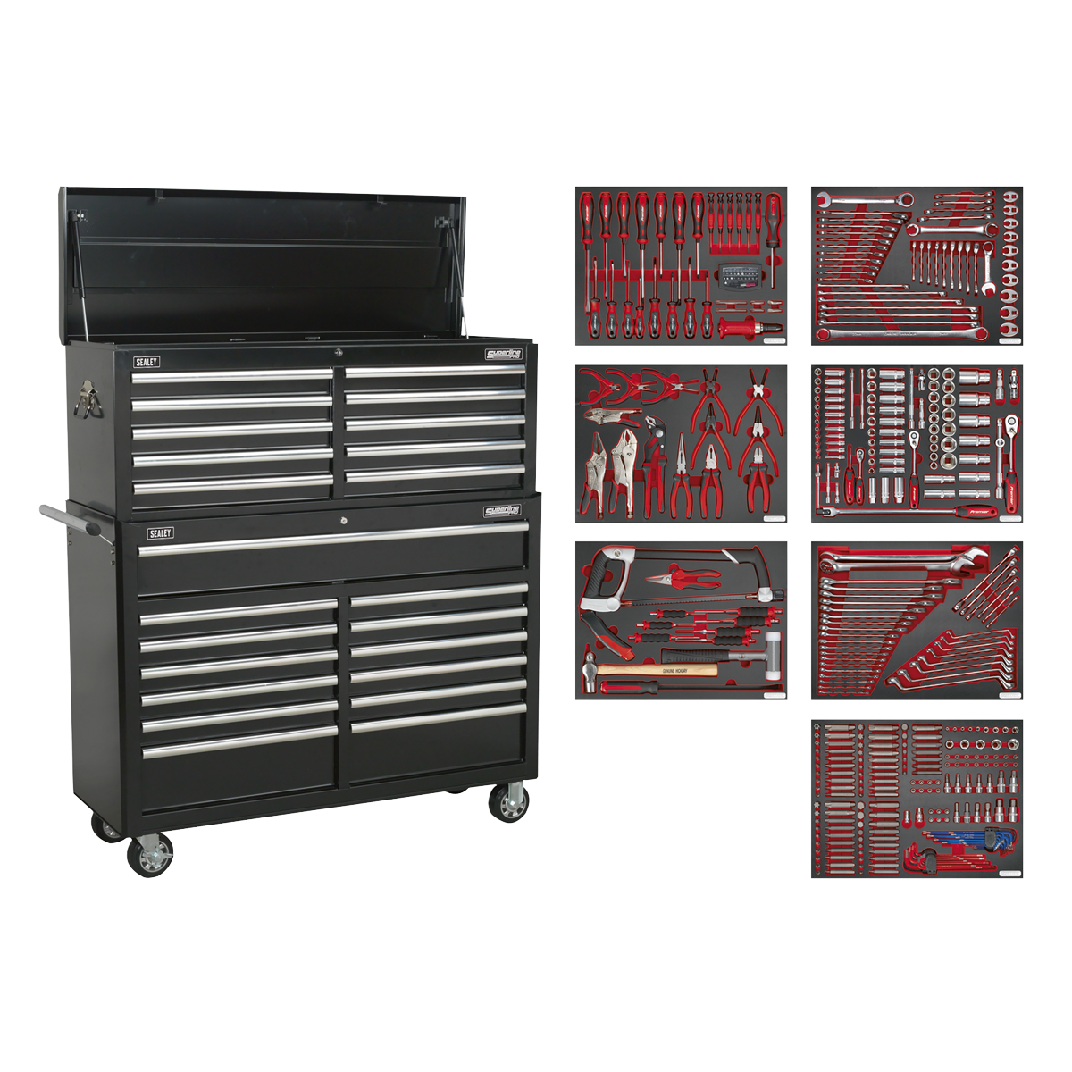 Sealey TBTPBCOMBO4 Tool Chest Combination 23 Drawer with Ball Bearing Slides - Black with 446pc Tool Kit