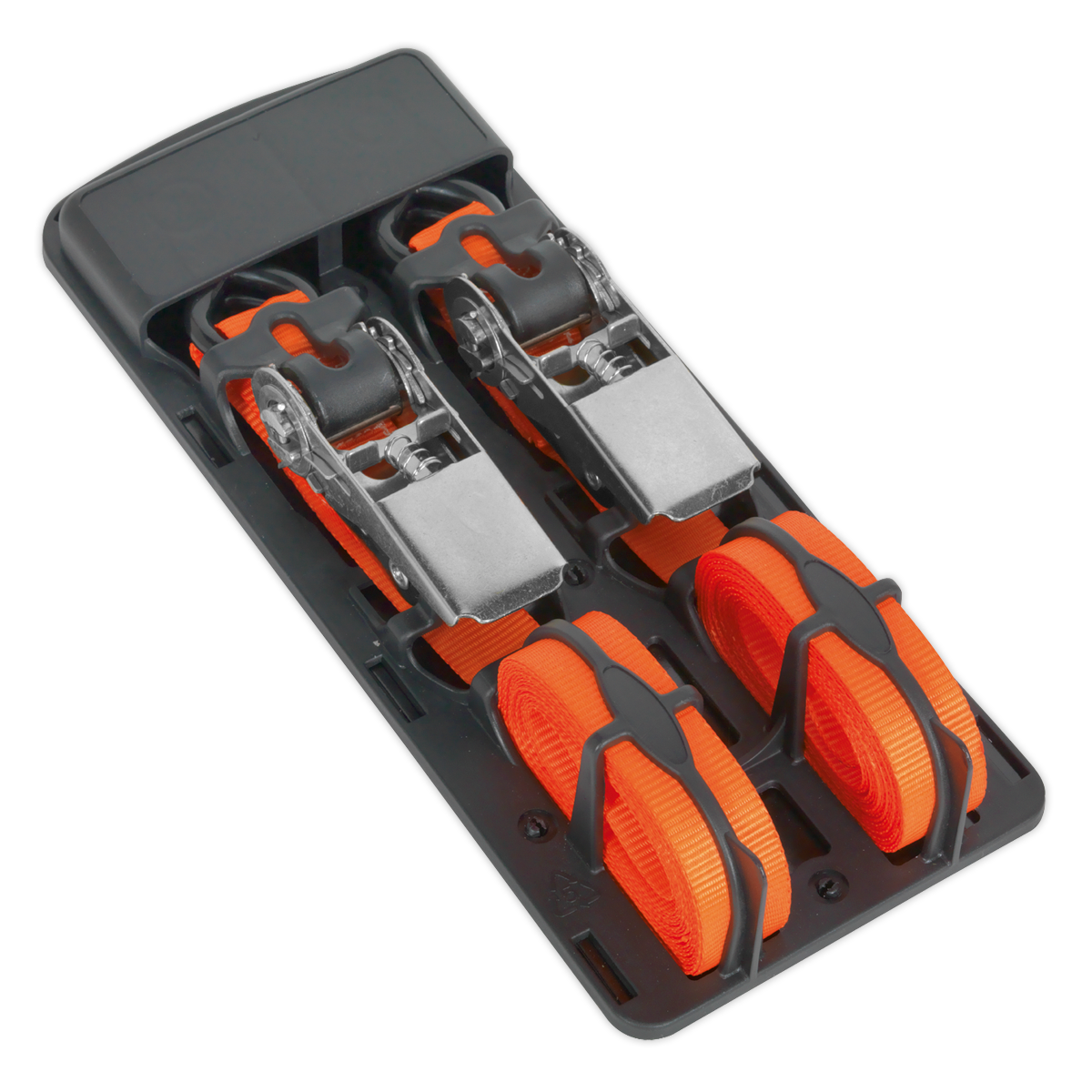 Sealey TD0540S2 Ratchet Tie Down 25mm x 4m Polyester Webbing with S-Hooks 500kg Breaking Strength - Pair