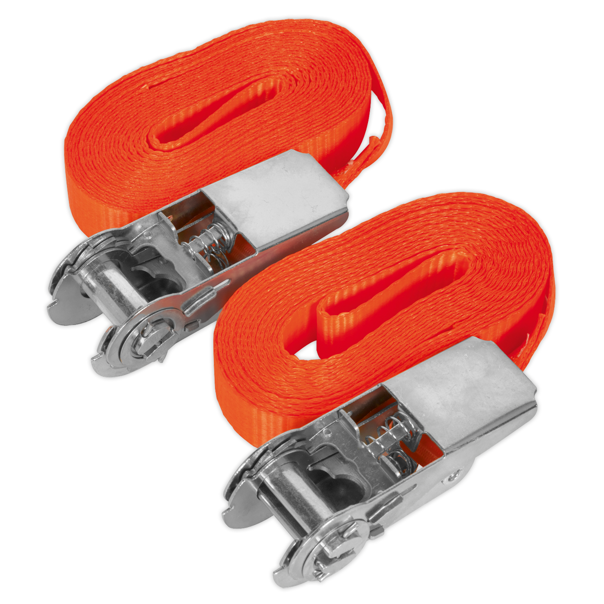 Sealey TD08045E Self-Securing Ratchet Tie Down 25mm x 4.5m 800kg Breaking Strength - Pair