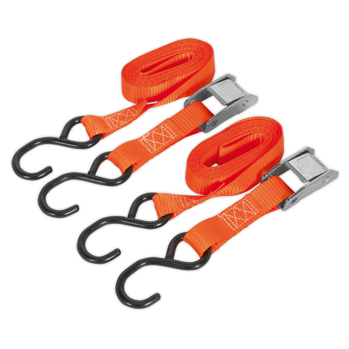 Sealey TD2525CS Cam Buckle Tie Down 25mm x 2.5m Polyester Webbing with S-Hooks 250kg Breaking Strength