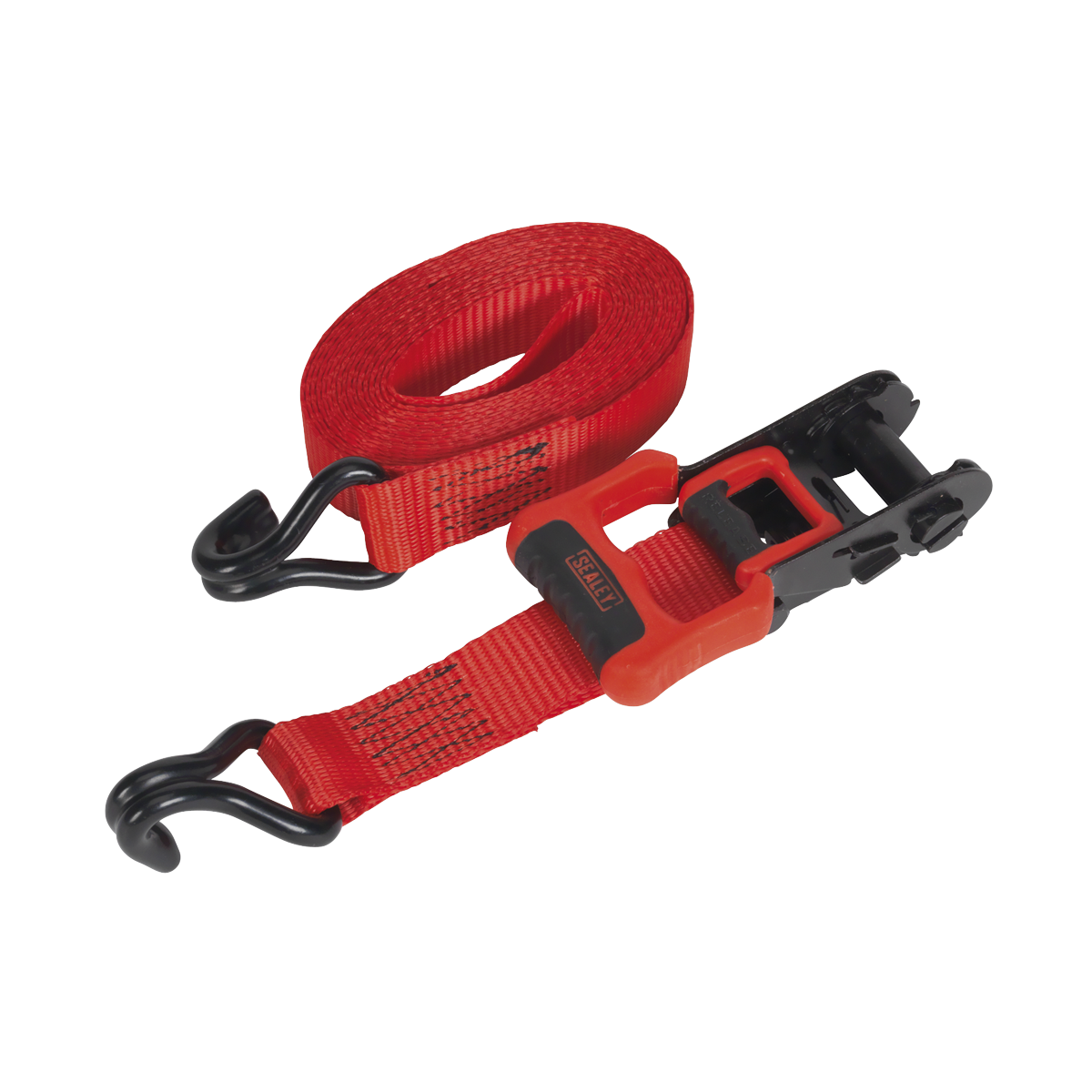Sealey TD41248JD Ratchet Tie Down 32mm x 4.9m Polyester Webbing with J-Hooks 1200kg Breaking Strength - 1 Pair
