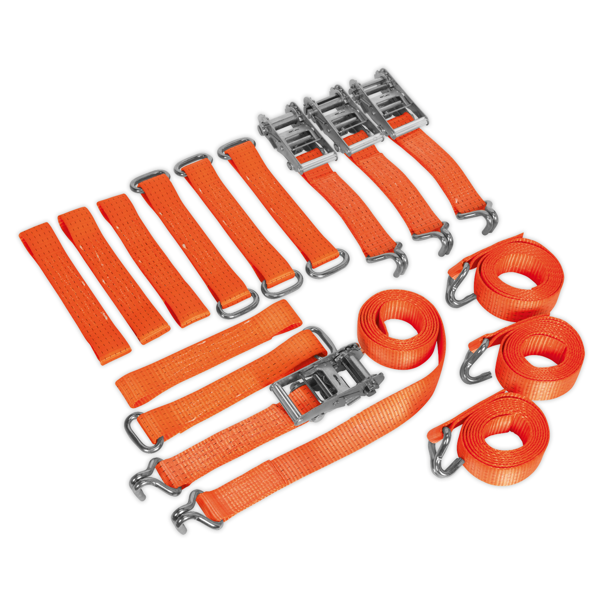 Sealey TDRWKIT Car Transporter Ratchet Tie Down Alloy/Steel Wheel Kit 4pc 50mm x 3m 4500kg Breaking Strength
