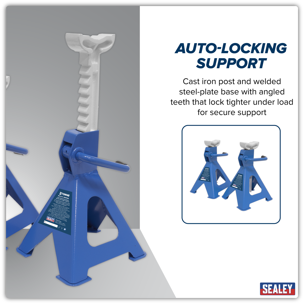 Sealey VS2002BL Axle Stands (Pair) 2tonne Capacity per Stand Ratchet Type - Blue