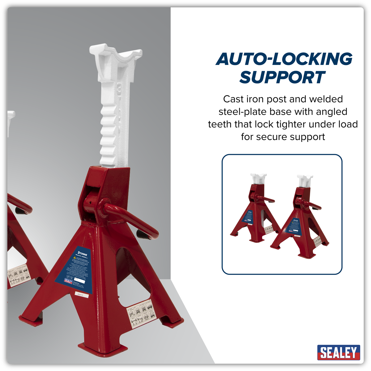Sealey VS2003 Axle Stands (Pair) 3tonne Capacity per Stand Ratchet Type