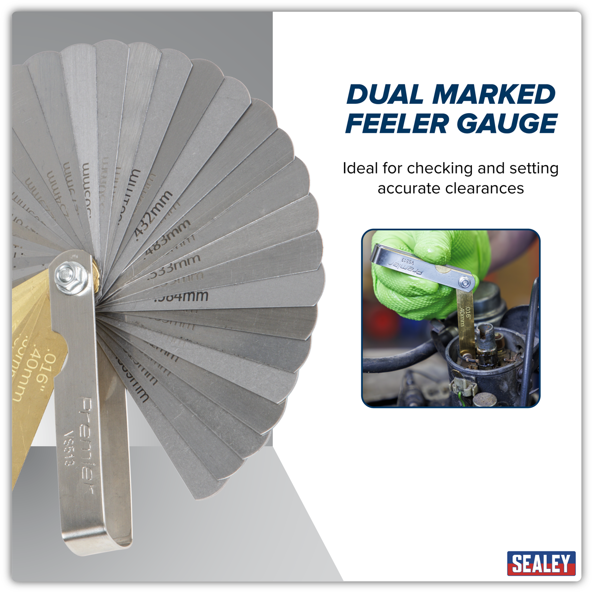 Sealey VS513 Feeler Gauge 36 Blade Combo Steel/Brass - Dual Marked
