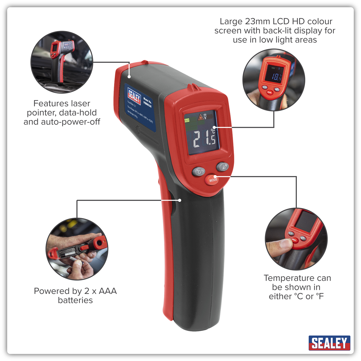 Sealey VS900 Infrared Laser Digital Thermometer 12:1