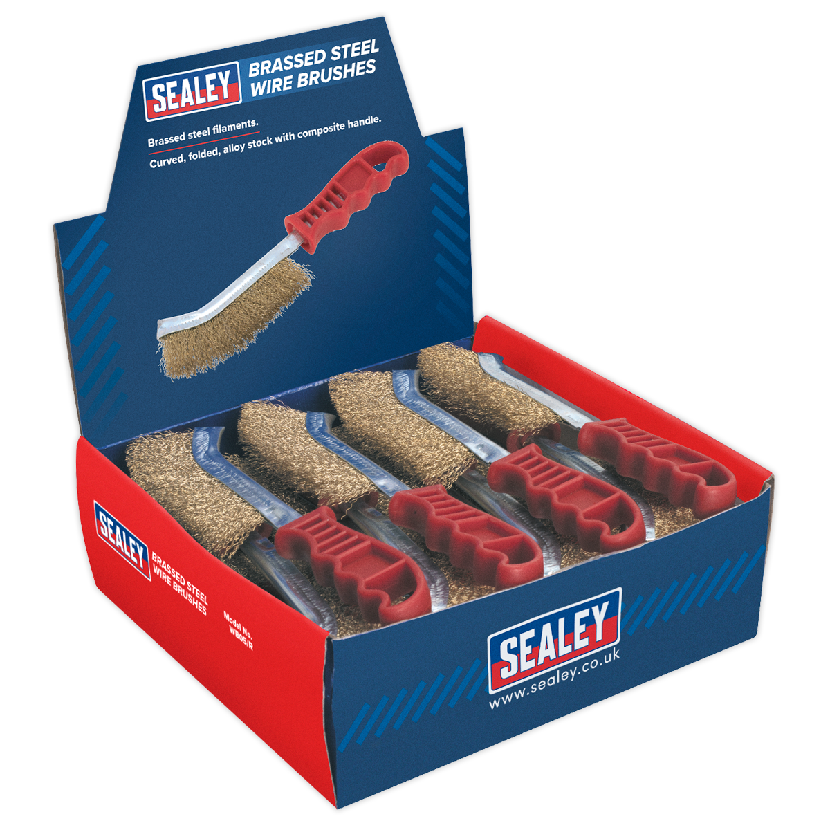 Sealey WB05DB24 Wire Brush Brassed Steel Plastic Handle Display Box of 24