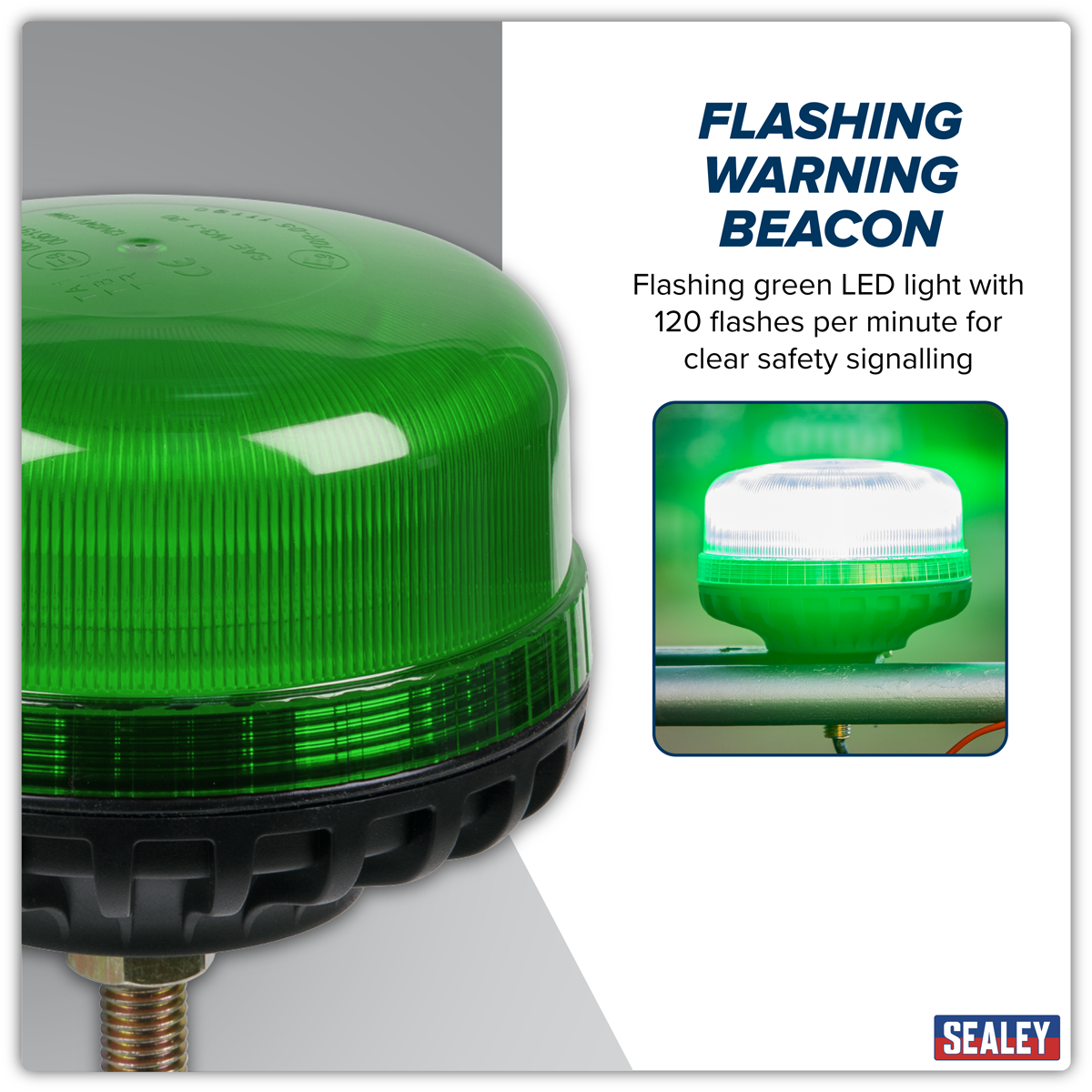 Sealey WB951LEDG Warning Beacon SMD LED 12/24V 12mm Bolt Fixing - Green