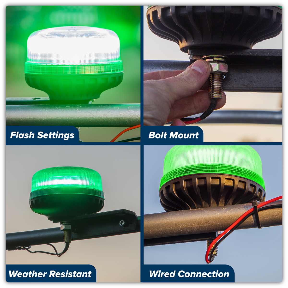 Sealey WB951LEDG Warning Beacon SMD LED 12/24V 12mm Bolt Fixing - Green