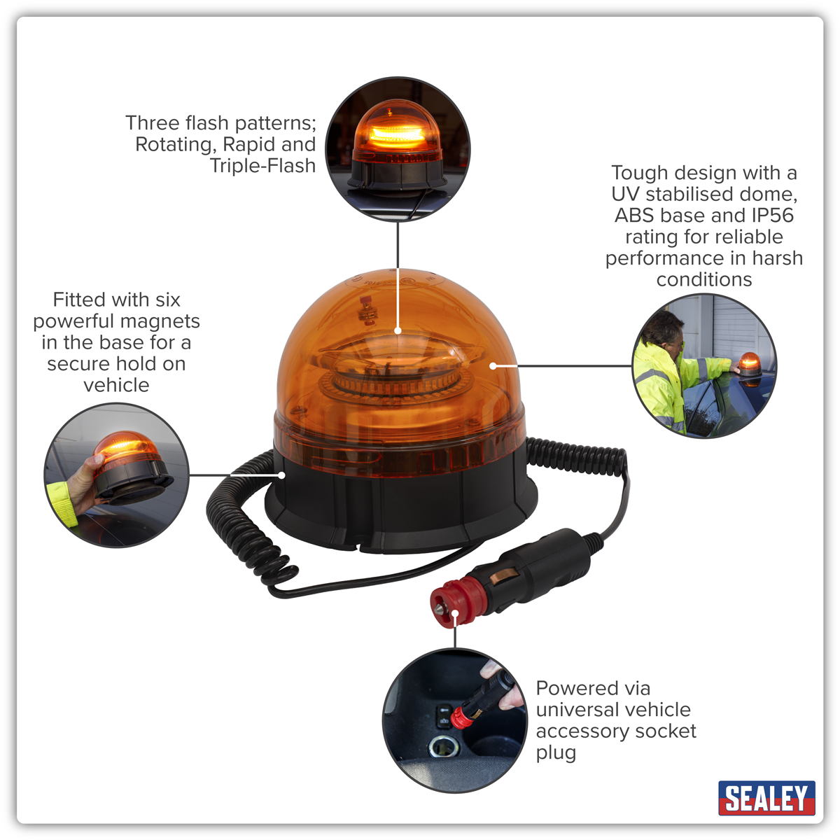 Sealey WB954LED Warning Beacon 45 LED 12/24V Magnetic Base