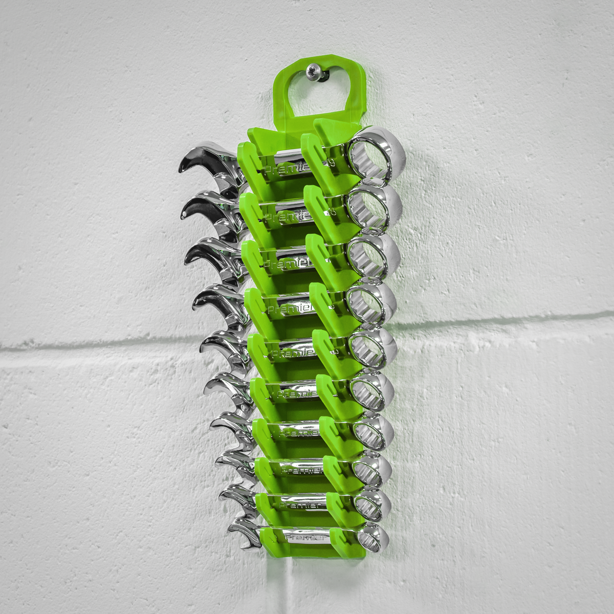 Sealey WR10HV Spanner Rack Capacity 10 Stubby Spanners Hi-Vis Green