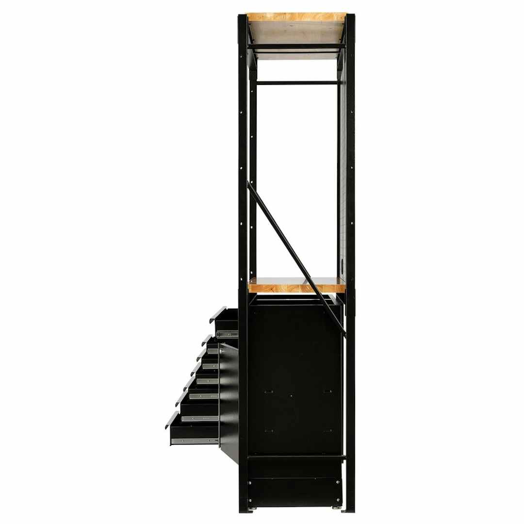 BUNKER 28005 14 Piece Modular Storage Combo 2 Tier Racking with Hardwood Shelving, Pegboards and Floor Cabinet, 1500mm