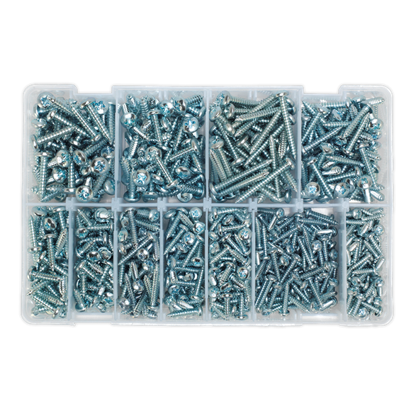 Sealey AB063STPH Self Tapping Screw Assortment DIN 7981CZ 700pc Pan Head Pozi Zinc
