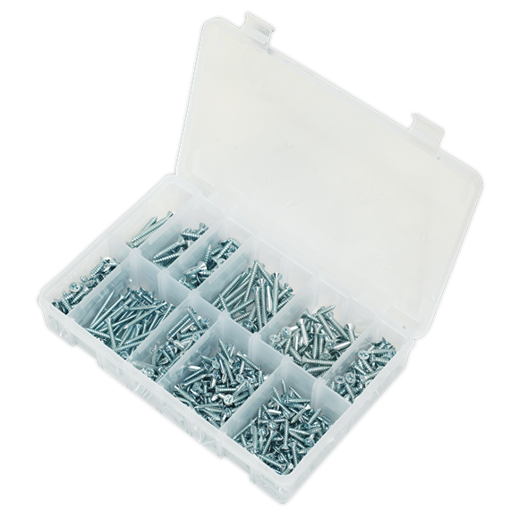 Sealey AB065STCP Self Tapping Screw Assortment 600pc Countersunk Pozi Zinc