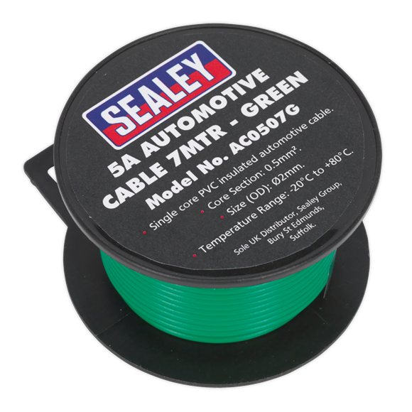 Sealey AC0507G Automotive Cable Thick Wall 5A 7m Green