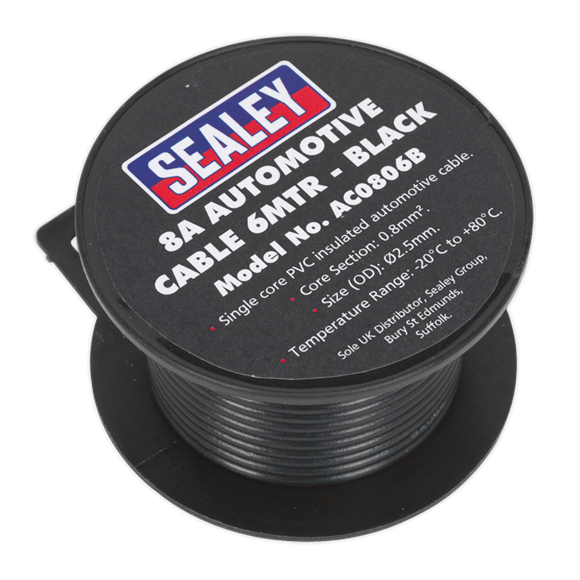 Sealey AC0806B Automotive Cable Thick Wall 8A 6m Black