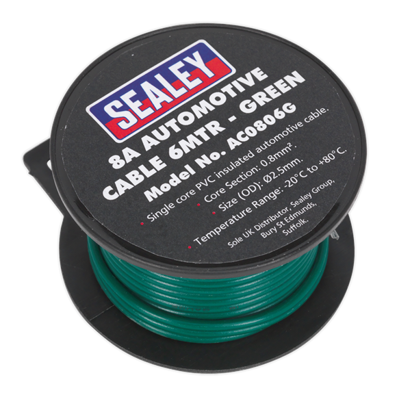 Sealey AC0806G Automotive Cable Thick Wall 8A 6m Green