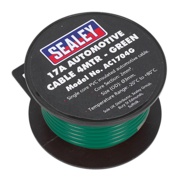 Sealey AC1704G Automotive Cable Thick Wall 17A 4m Green