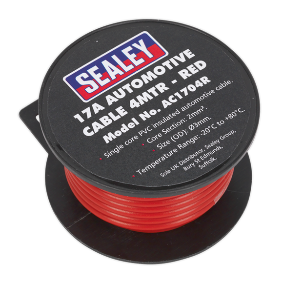 Sealey AC1704R Automotive Cable Thick Wall 17A 4m Red