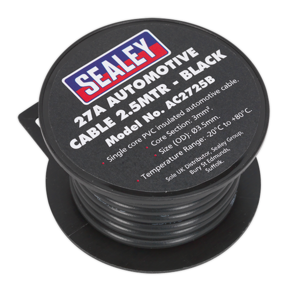 Sealey AC2725B Automotive Cable Thick Wall 27A 2.5m Black