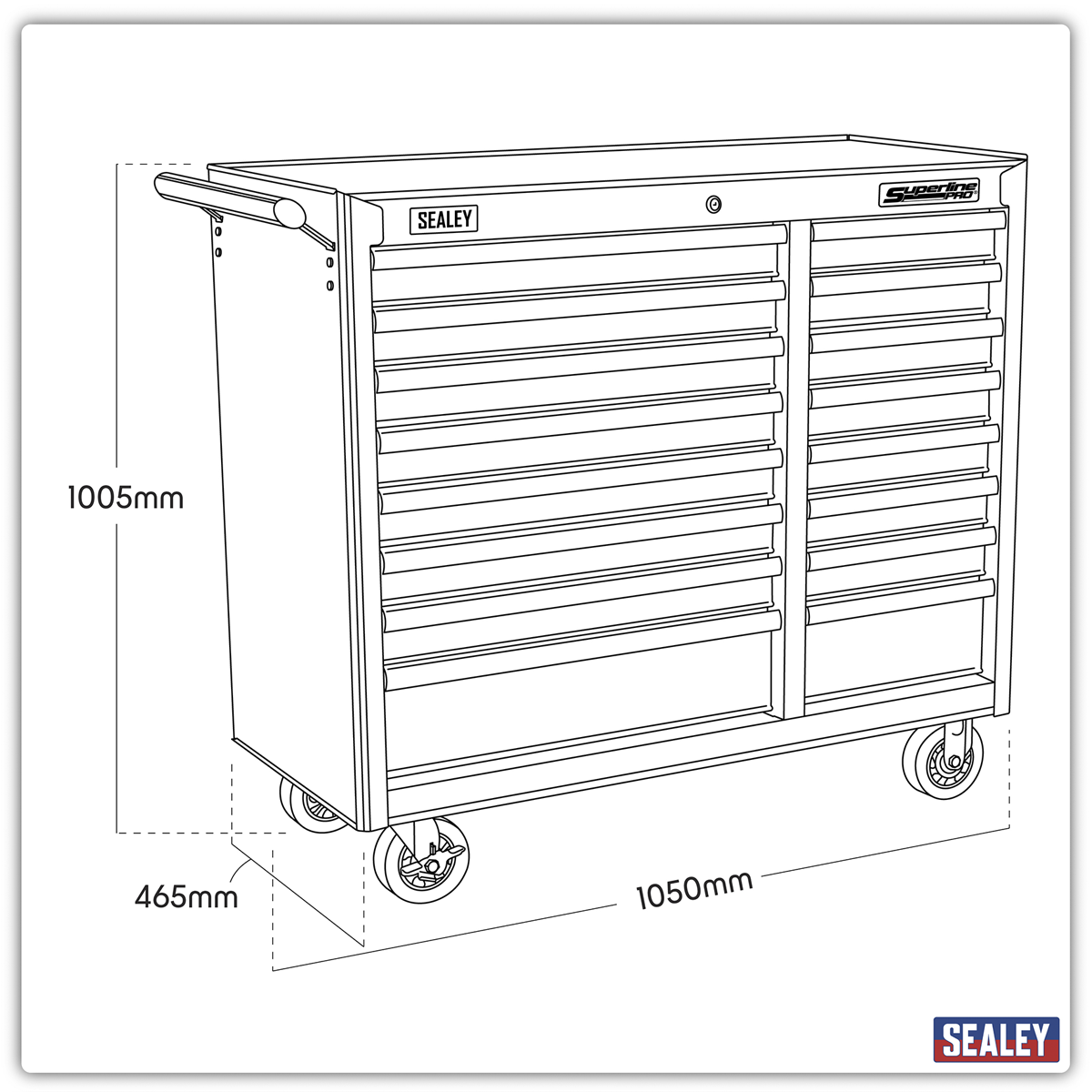 Sealey AP41169 Rollcab 16 Drawer with Ball Bearing Slides Heavy-Duty - Red