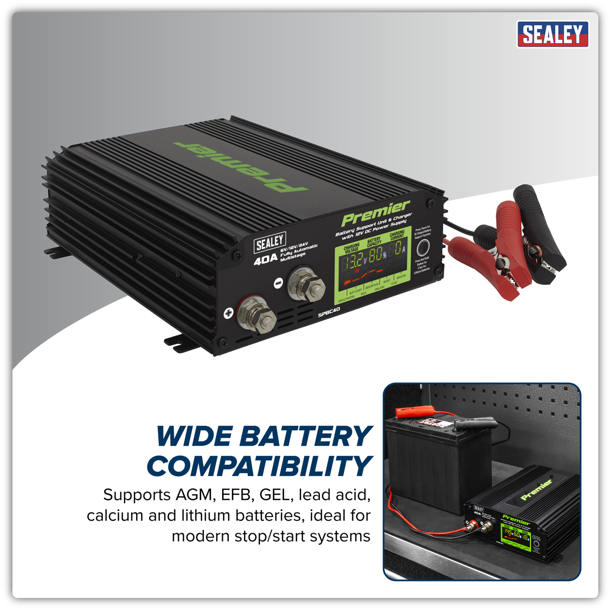Sealey SPBC40 Battery Support Unit & Charger 40A