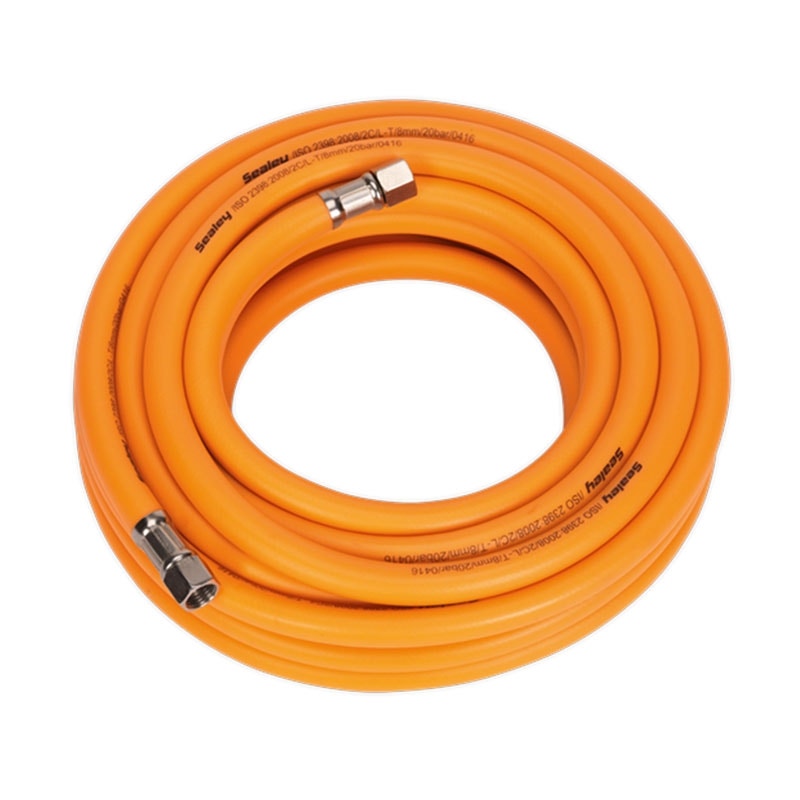 Sealey AHHC10 High-Visibility Hybrid Air Hose with 1/4"BSP Unions 10m x 8mm