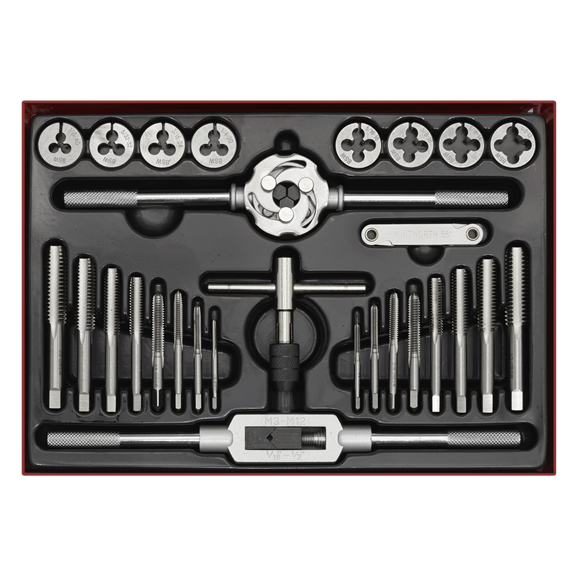 Sealey AK3028BSW Tap & Die Set 28pc Split Dies Imperial BSW
