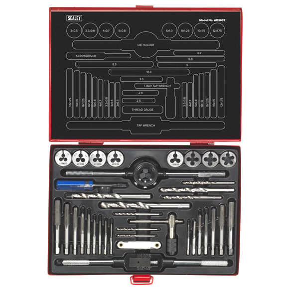 Sealey AK3037 Tap & Die Set 37pc Split Dies - Metric