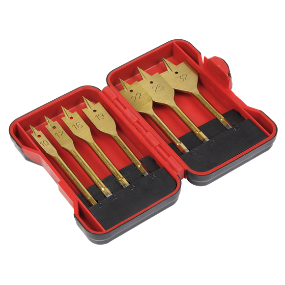 Sealey AK3707FW Flat Wood Drill Bit Set 7pc 1/4"Hex Shank