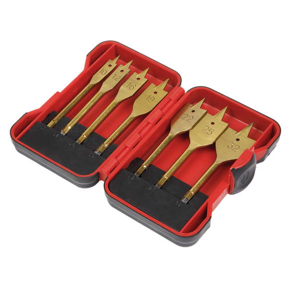 Sealey AK3707FW Flat Wood Drill Bit Set 7pc 1/4"Hex Shank