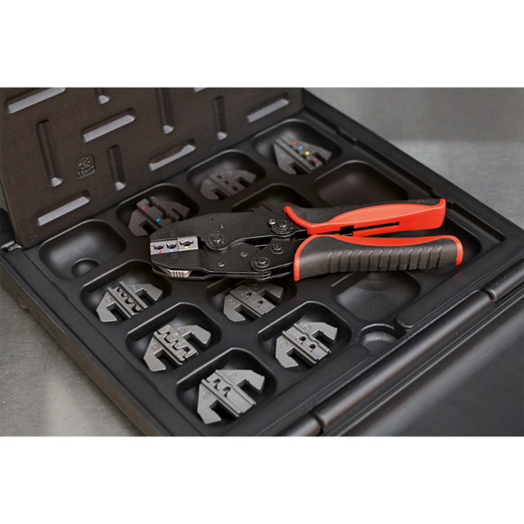 Sealey AK3858COMBO Ratchet Crimping Tool with Jaws and Storage Case
