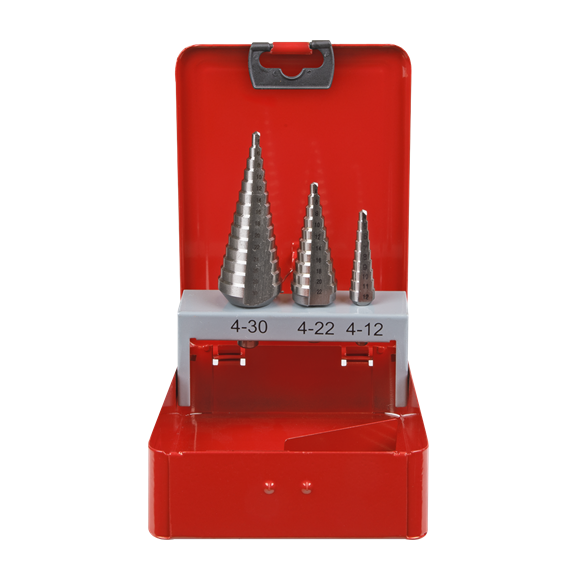 Sealey AK4733 HSS M2 Step Drill Bit Set 3pc Double Flute