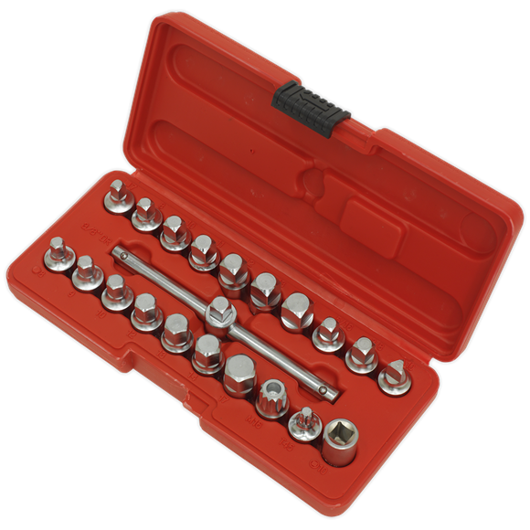 Sealey AK6586 Oil Drain Plug Key Set 21pc 3/8"Sq Drive