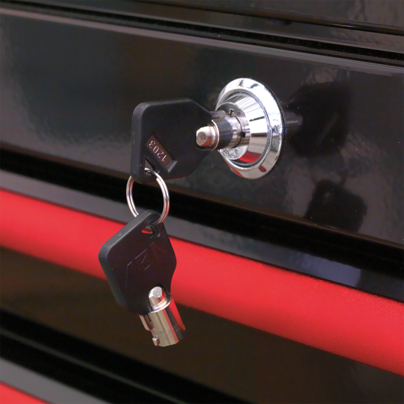 Sealey AP41104BR Topchest 4 Drawer Wide Retro Style - Black with Red Anodised Drawer Pulls