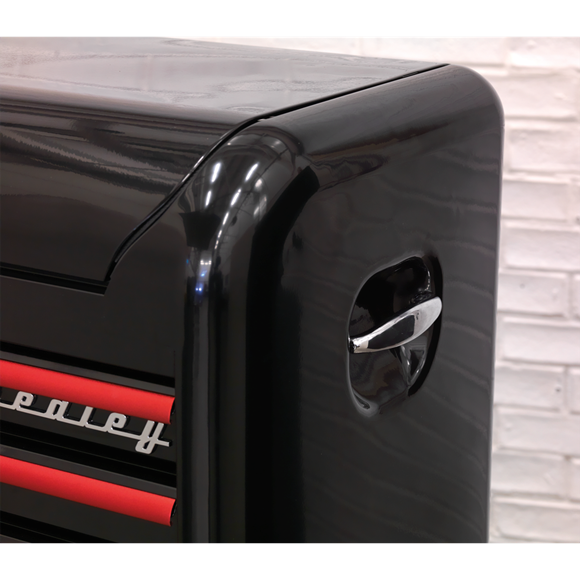 Sealey AP41104BR Topchest 4 Drawer Wide Retro Style - Black with Red Anodised Drawer Pulls
