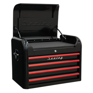 Sealey AP28COMBO2BR Retro Style Topchest, Mid-Box & Rollcab Combination 10 Drawer - Black with Red Anodised Drawer Pulls