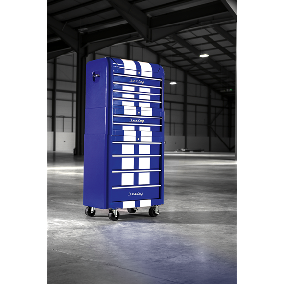 Sealey AP28COMBO2BWS Retro Style Topchest, Mid-Box & Rollcab Combination 10 Drawer Blue/White Stripes