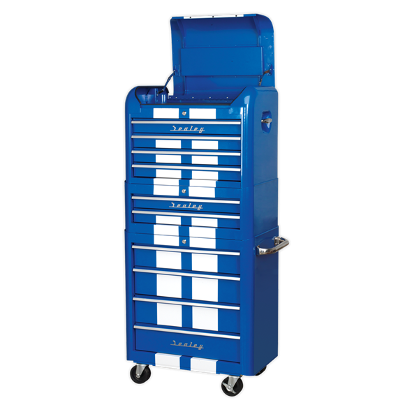 Sealey AP28COMBO2BWS Retro Style Topchest, Mid-Box & Rollcab Combination 10 Drawer Blue/White Stripes