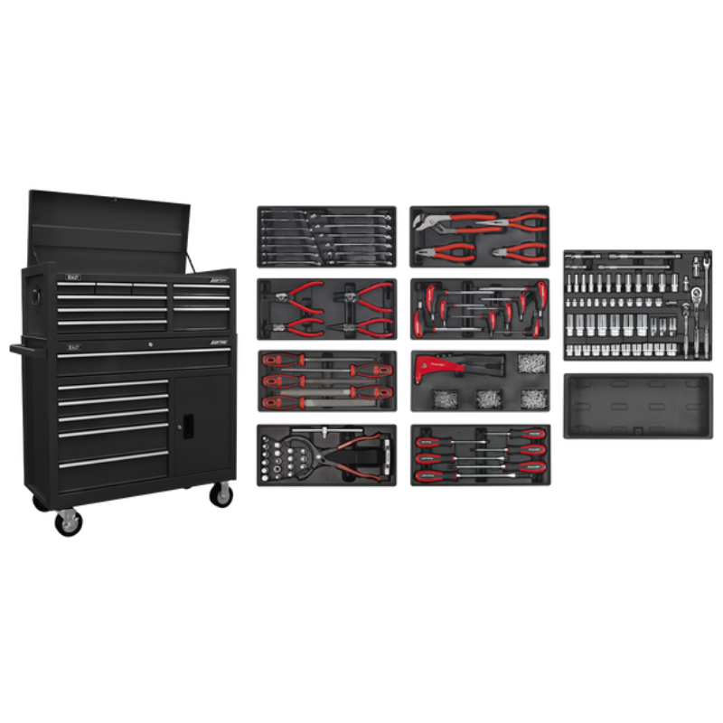 Sealey AP41STACKBCOMBO American PRO® Topchest & Rollcab Combination 15 Drawer with 117pc Tool Kit - Black