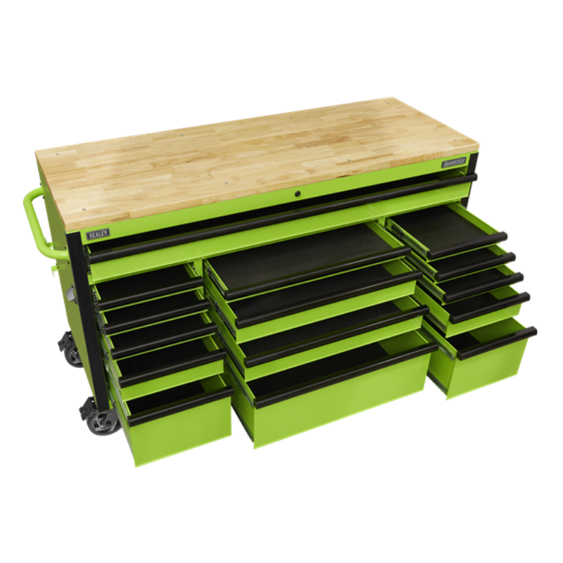 Sealey AP6115BE 15 Drawer Mobile Trolley with Wooden Worktop 1549mm