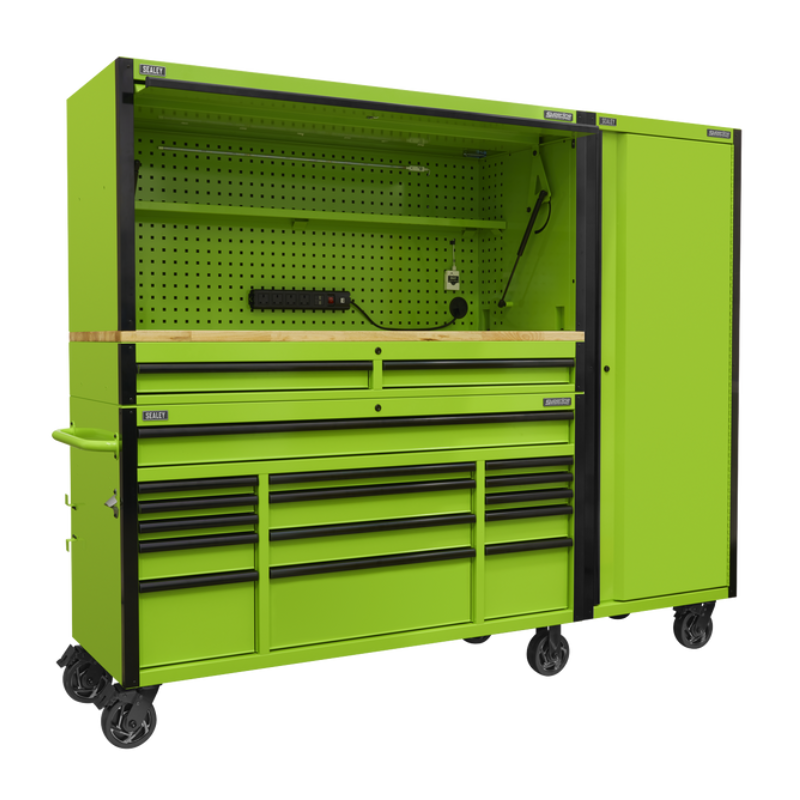 Sealey AP6115BECOMBO2 Superline PRO® Black Edition Mobile Trolley with Wooden Worktop, Hutch, 2 Drawer Riser & Side Locker 15 Drawer 1549mm